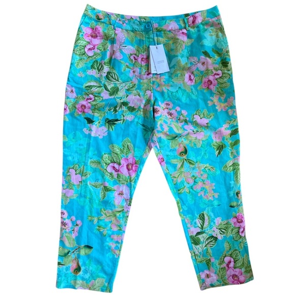 Hemant & Nandita Azra Linen Blend Pant NWT Women's XXL Teal Blue Green - Picture 2 of 8